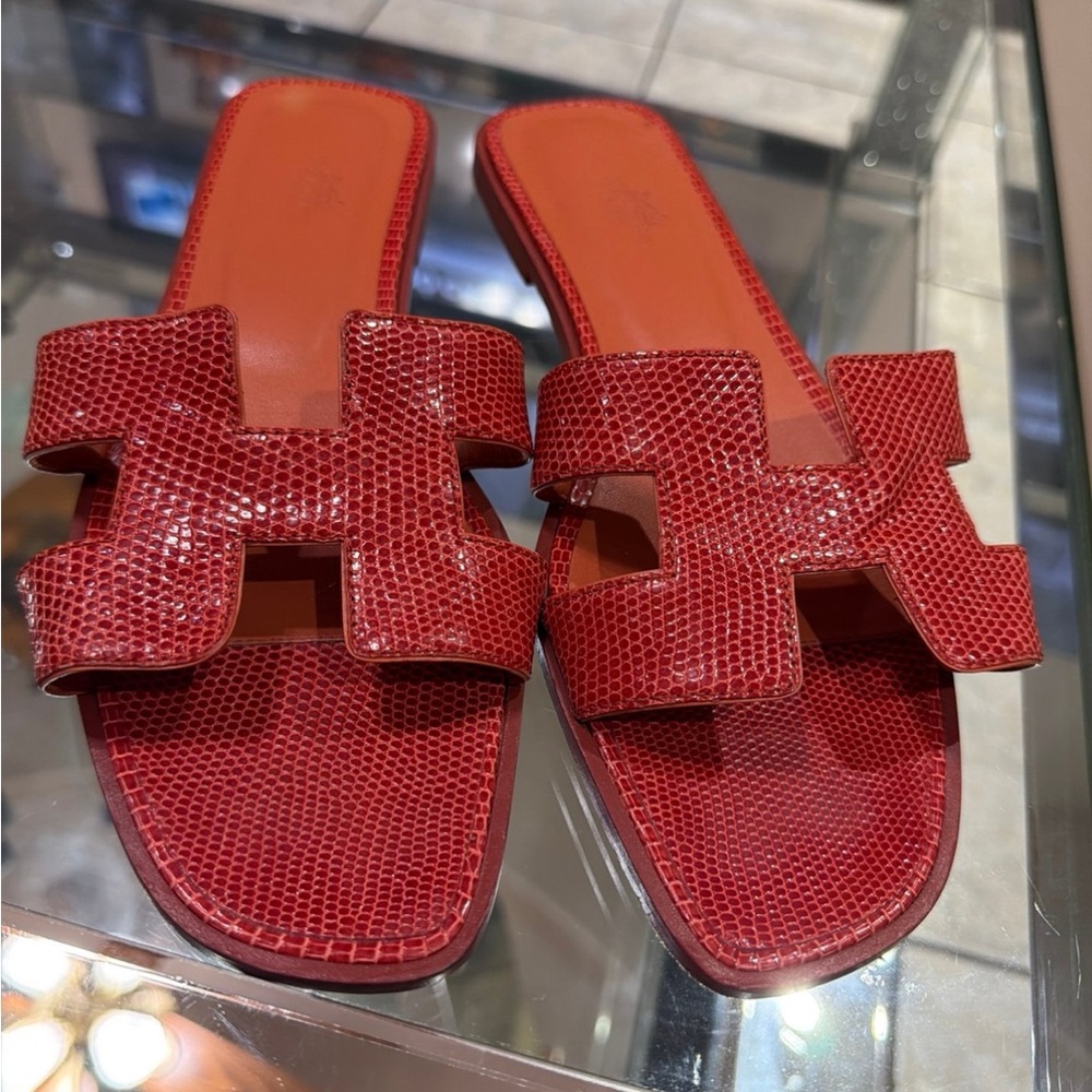 Hermes Women's Oran Sandals Lizard